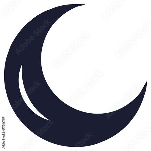 Simple Stylized Dark Blue Crescent Moon Graphic Symbol