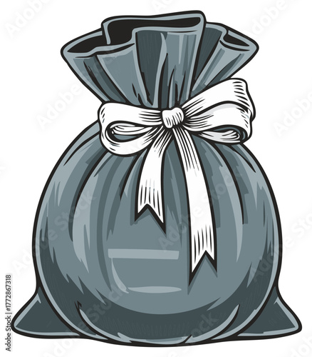 Vintage Style Illustration of a Large Bag Tied with a Decorative Bow