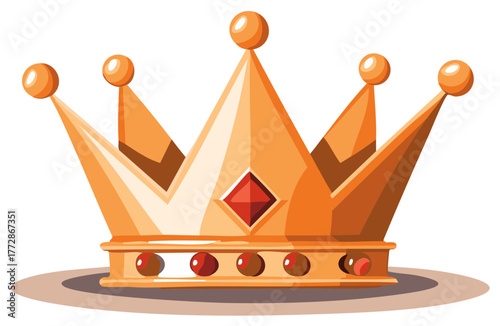 Golden crown vector illustration featuring red gem, regal symbol of power