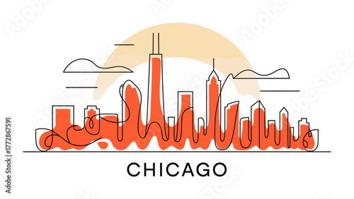 Chicago Skyline: An artistic representation of the iconic cityscape, where each line defines the bold architectural form of Chicago's renowned buildings.