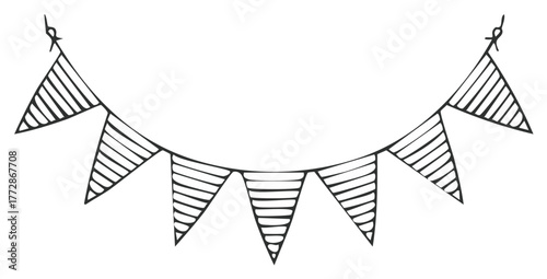 Hand drawn illustration of a string of pennant flags