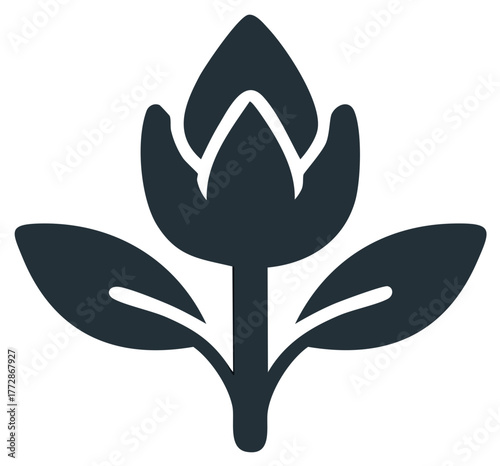 Elegant Unopened Flower Bud with Leaves Illustration Symbol