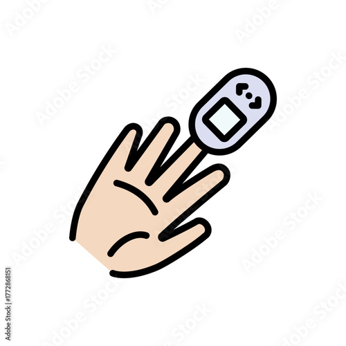 Non-invasive glucometer. Diabetes testing color icon. Measure blood glucose levels without blood draws or invasive procedures. Glucometer pharmacy vector symbol, logo illustration.