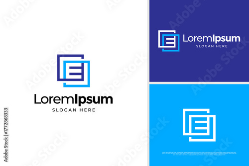 Minimalist data icon with letter E logo design template