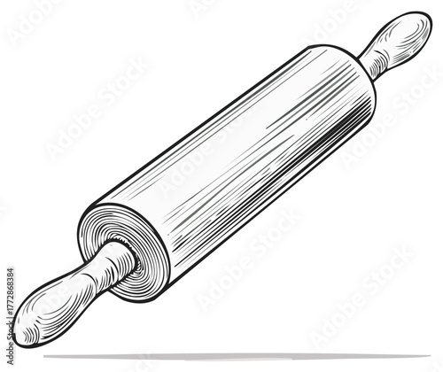 Illustration of a wooden rolling pin with handles in a sketch style
