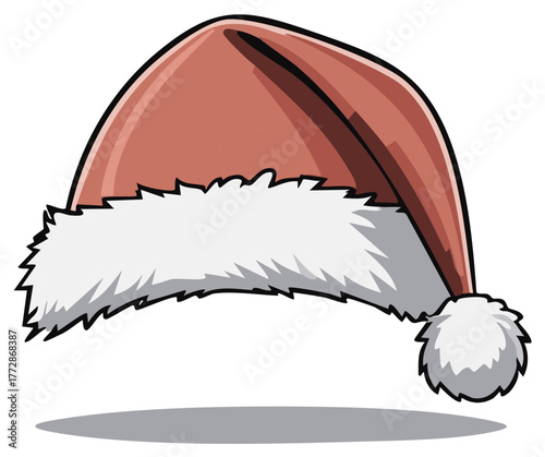 Red Santa Claus Hat with White Fur Trim and Pom Pom Detail