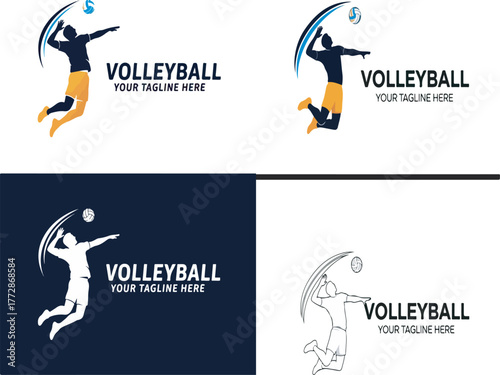 Professional Volleyball Player Spiking Logo Design Template Vector Isolated on White Background