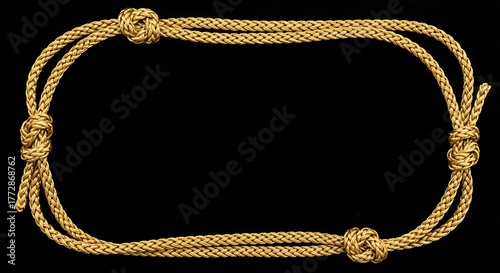 Golden rope border frame with knots on black background