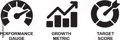 Performance gauge growth metric target score business achievement goal success icons