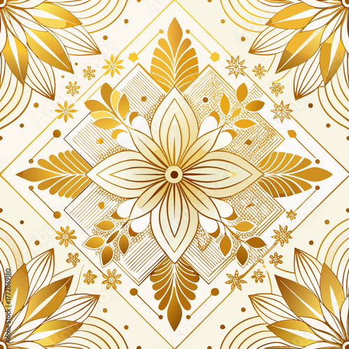 Creamy White and Gold Floral Seamless Pattern vector
