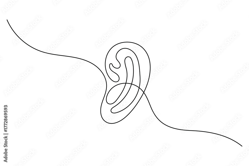 Obraz premium Human ear outline single line art simple abstract continuous drawing illustration