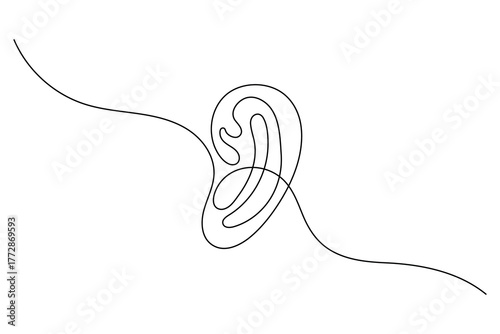 Human ear outline single line art simple abstract continuous drawing illustration