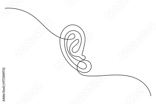 Human ear outline single line art simple abstract continuous drawing illustration