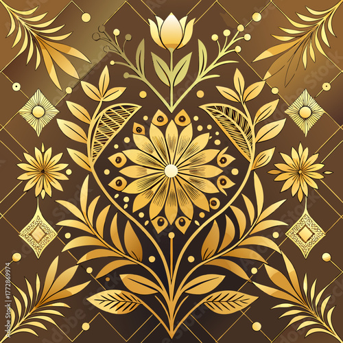 Ornate Golden Heart Shaped Floral Design vector illustration