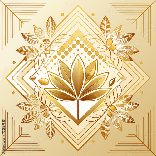 Ornate Golden Lotus Flower with Geometric Accents vector