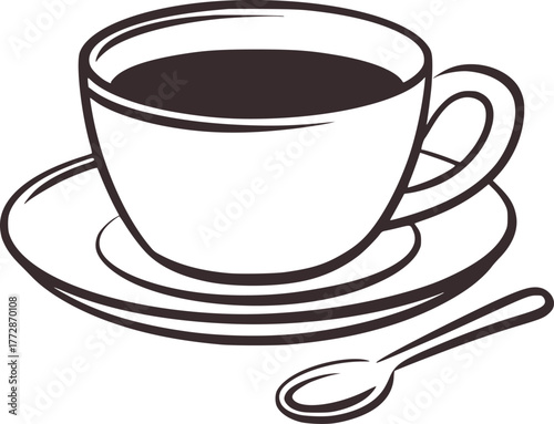 Coffee cup saucer spoon line art drink