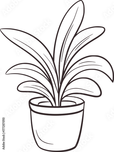 Black outline drawing of a potted plant leaves