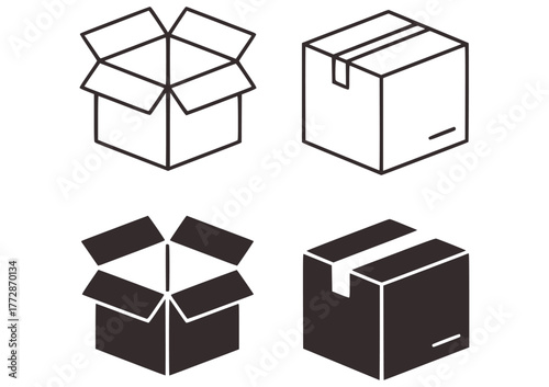 Open closed cardboard containers line art boxes