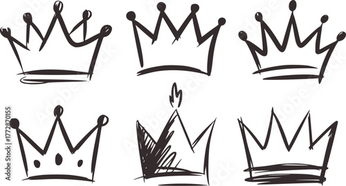 Six hand drawn regal crowns royalty king