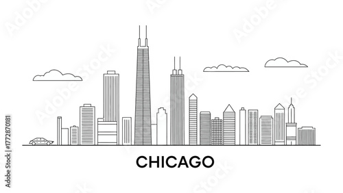 Chicago Skyline: A refined sketch of Chicago's renowned skyline, showcasing iconic skyscrapers against a minimal backdrop, evoking a sense of urban elegance and architectural marvel.