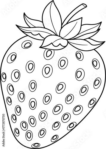 Outline of a Strawberry - Detailed Black and White Drawing for Coloring Books, Crafts, and Food Design