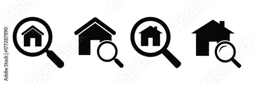 House search icon set. house and a magnifying glass. Vector illustration