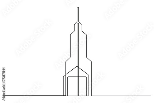 Office building continuous one line drawing minimalist outline vector illustration
