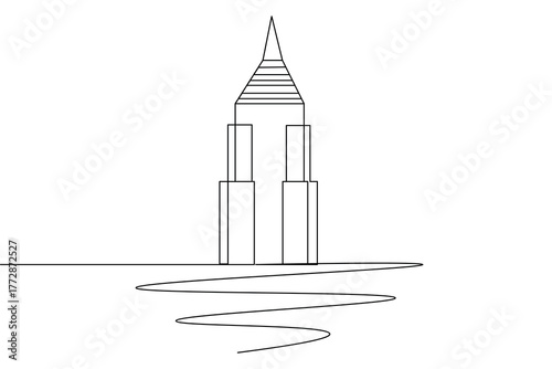 Office building continuous one line drawing minimalist outline vector illustration