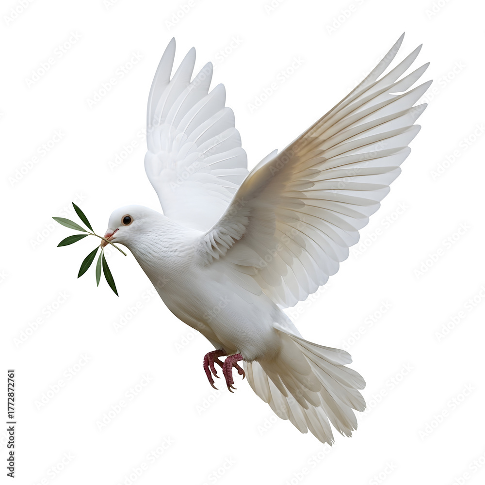 Fototapeta premium A single white dove of peace isolated on a transparent or white background. PNG