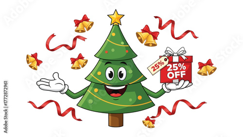 Festive Season Offer: Animated Christmas tree presenting a discount offer for the holiday season, embodying cheer and anticipation. 