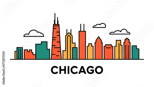 Chicago Skyline Illustration: A vibrant illustration showcasing the iconic cityscape of Chicago, capturing the architectural beauty of its skyline.