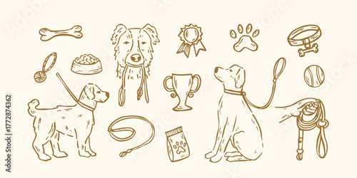Line art dog training icons collections