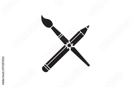Paint brush and pencil crossed creative design clipart