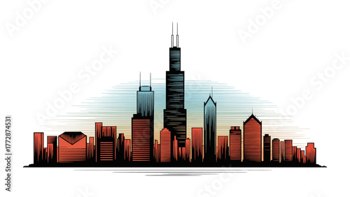 Skyline Silhouette: The silhouette of a cityscape against a gradient sky, showcasing the iconic buildings and urban structures, evoking a sense of city life and modern architecture.