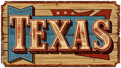 Very beautiful aged and worn wooden sign featuring “Texas,” with rustic textures, faded paint, and natural weathering, evoking vintage charm and classic Americana style.