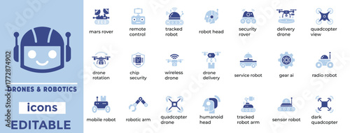 Drones and Robotics vector icons set