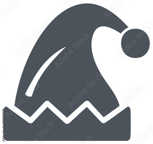 Stylized Dark Gray Elf Hat Icon with Pompom and Jagged Brim for Festive Designs