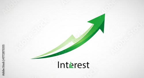 Green arrow pointing upwards, representing interest growth, financial success, and positive trends in business
