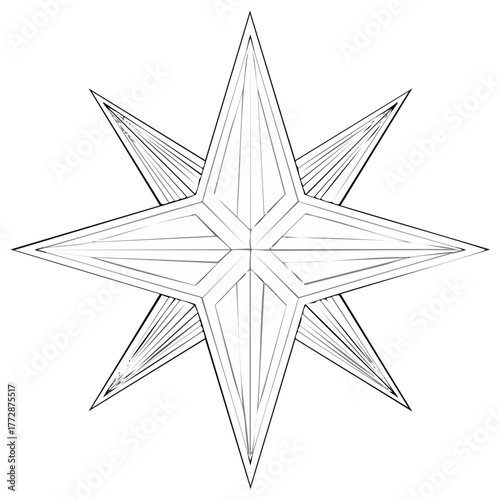 Abstract Eight Pointed Geometric Star Sketch Monochrome Line Art