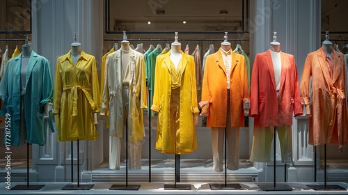 Colorful Display of Stylish Women's Fashion in Modern Boutique
