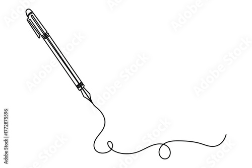 Pen sketch single line drawing, pen icon, pen logg design
