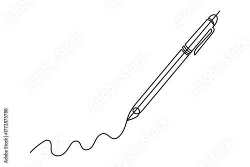 Pen sketch single line drawing, pen icon, pen logg design