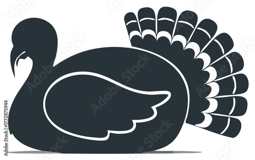 Stylized dark grey turkey illustration with white outlines and fanned tail feathers, perfect for autumn and Thanksgiving designs