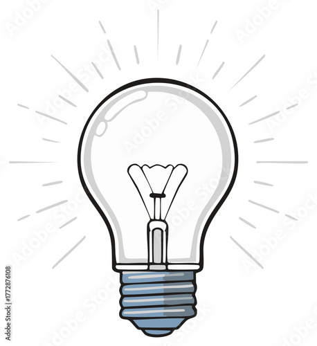 Hand drawn cartoon light bulb illustration symbolizing a bright idea and creativity
