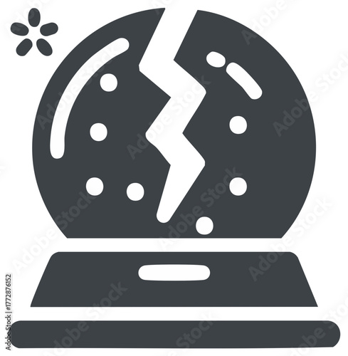 Dark Gray Cracked Snow Globe Icon with Lightning Bolt and Floating Dots