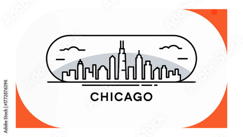 Chicago Skyline Icon: A sleek, minimalist line art icon showcasing the iconic skyline of Chicago, evoking a sense of urban sophistication and architectural wonder.