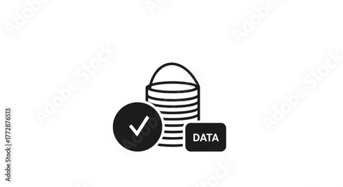 Data validation icon, depicting a database with a checkmark, symbolizing data integrity and successful verification