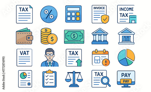 Finance and Tax Icons – Accounting, Banking and Money Management Illustration