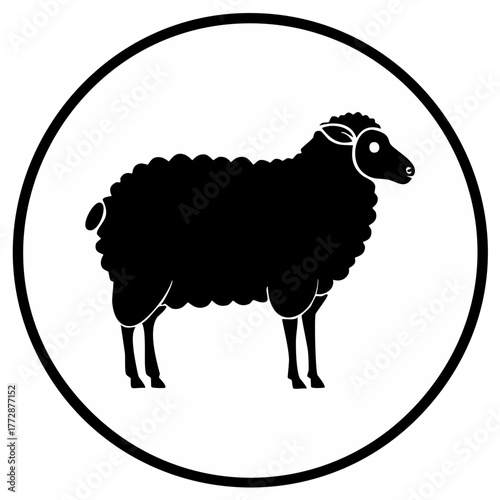 Fluffy Black Sheep Vector Silhouette Icon Standing in Circle