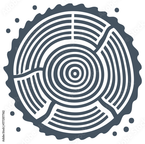 Vector illustration of tree rings with cracks, growth rings, tree stump, wood grain, timber, and round circle design